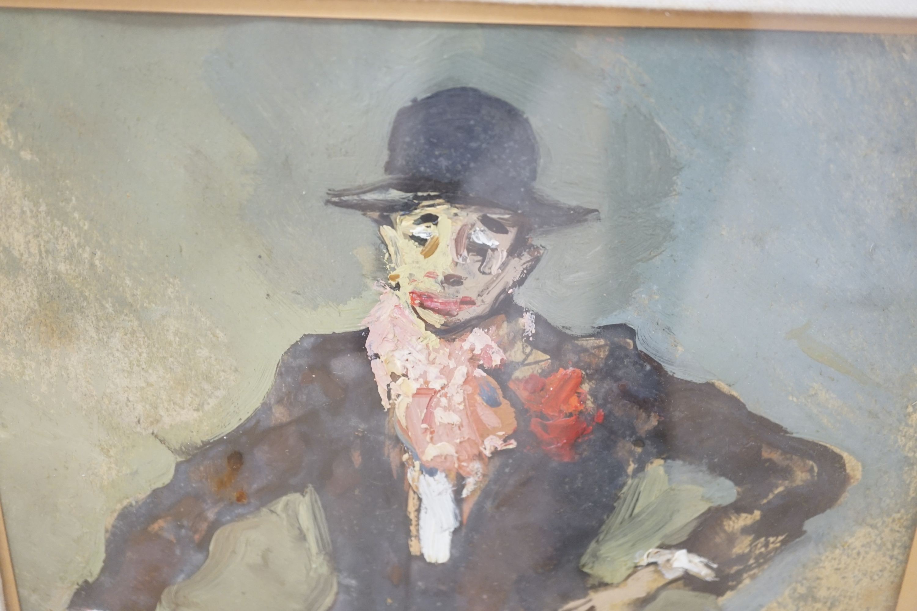 Italian School, oil on card, Study of Charlie Chaplin, signed, 33 x 23cm